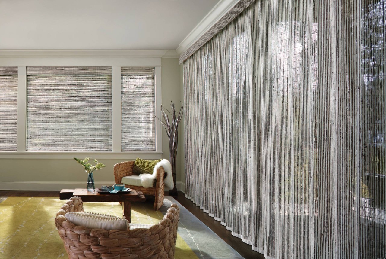 Hunter Douglas Woven Wood Shades in a living room near Kailua-Kona, HI