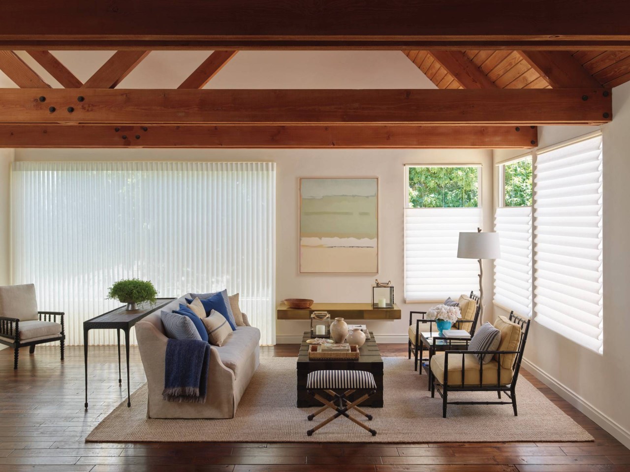 Hunter Douglas Vignette® Roman Shades in a living room at Kaloko Shutter & Blind near Kailua Kona, HI